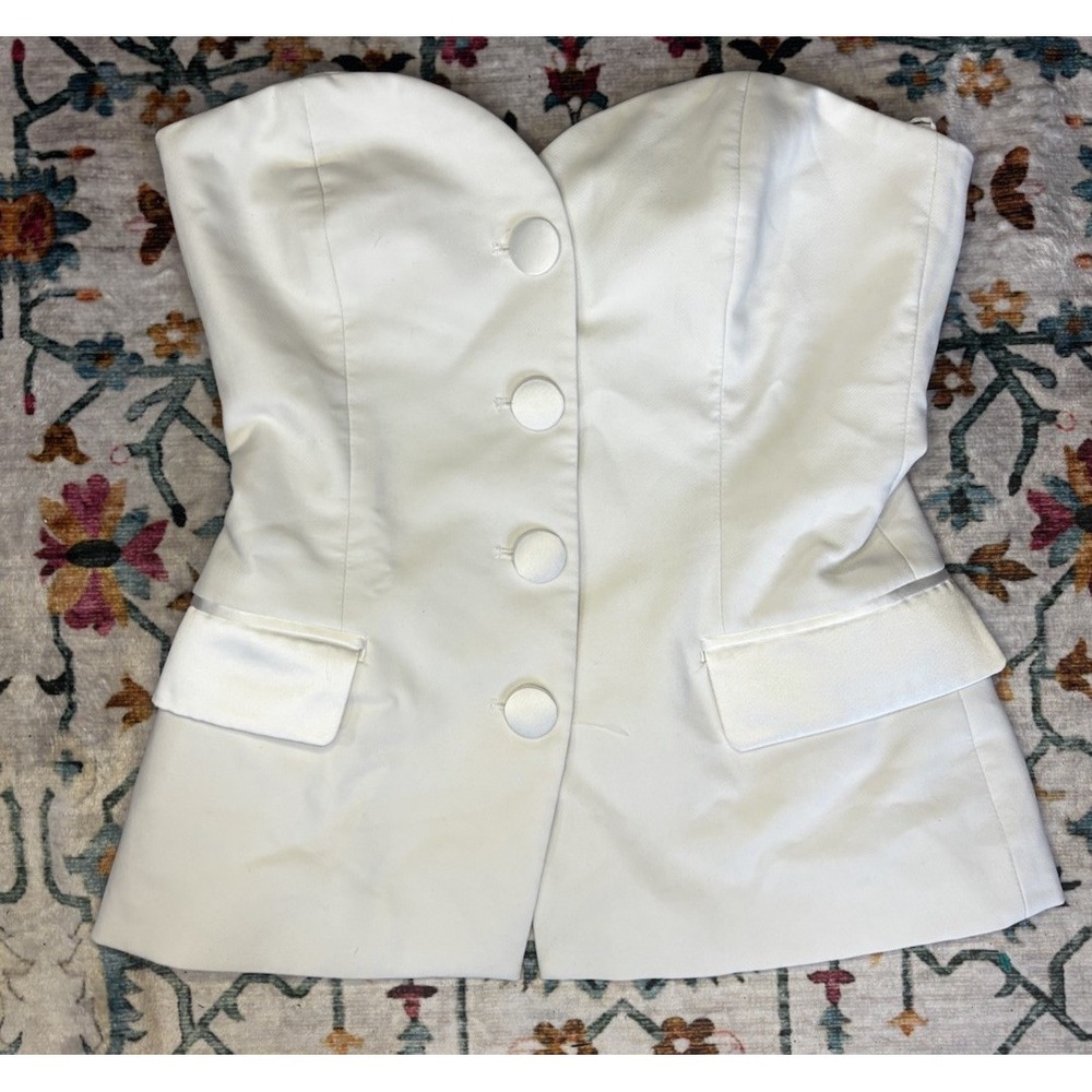 ZARA White Bustier Button Lined‎ Top Size Extra Small